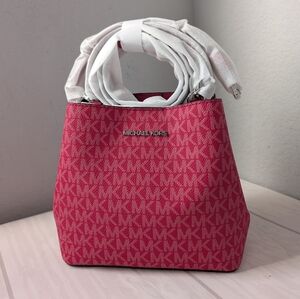 NWT Michael Kors Pratt Signature Convertible Shoulder Bag Crossbody Dk Raspberry